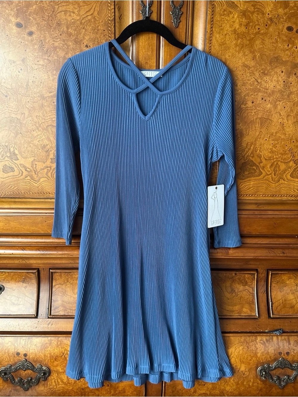 Spense Ribbed Knit Blue Dress Size Small NWT Long Sleeve Fit & Flare